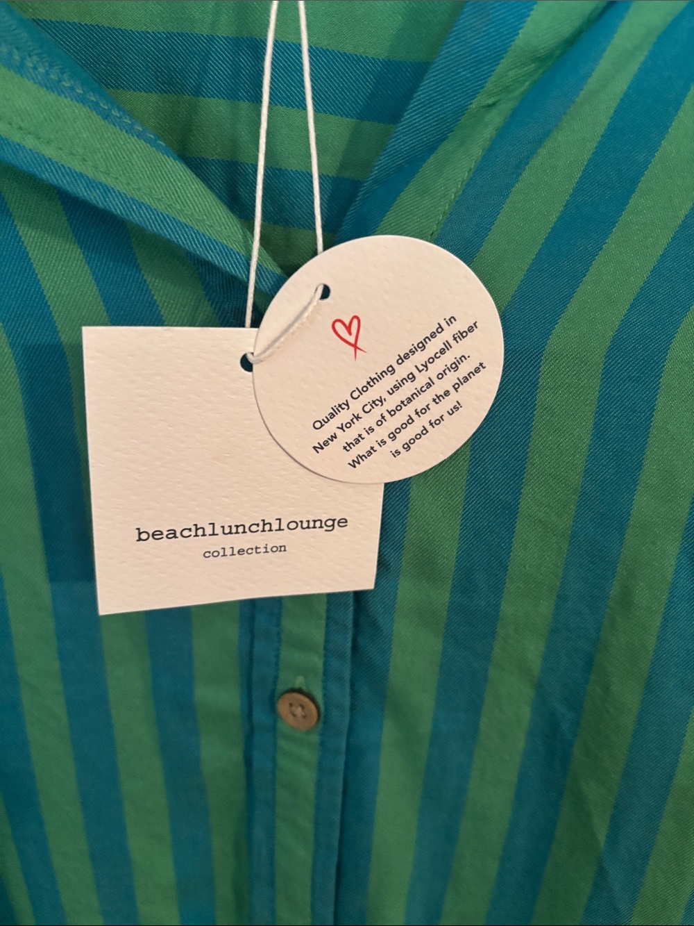 beachlunchlounge Striped Tie-Front Hi-Low Button front Blouse in Green and Teal - Picture 2 of 6